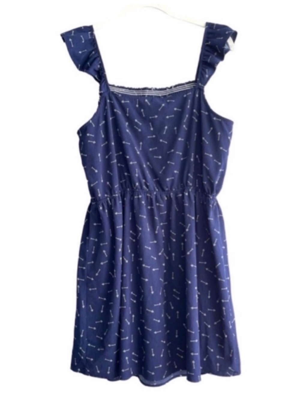 Xhilaration Embroidered Sun Dress Ruffle Straps Blue White Size L